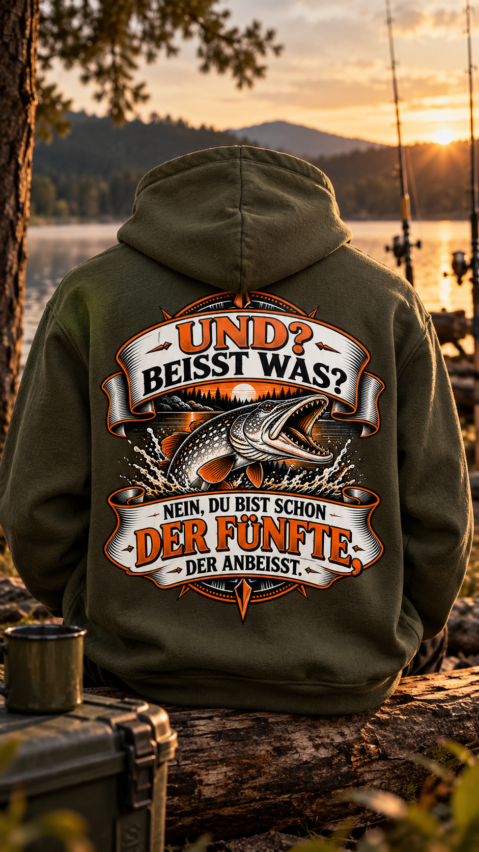 Angler Hoodie „Und? Beißt was?“ – Lustiger Angel-Hoodie | EVERMOND
